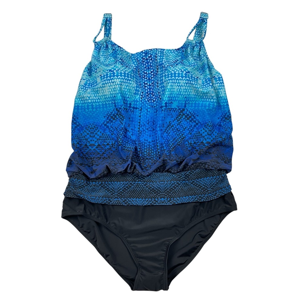 Meet Curve Women's One-Piece Swimsuit XL Blue Black Adjustable Straps Swimwear